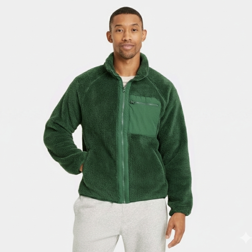 GOODFELLOW & CO. Fleece Jacket Forest Green Full Zip Size XL NWT